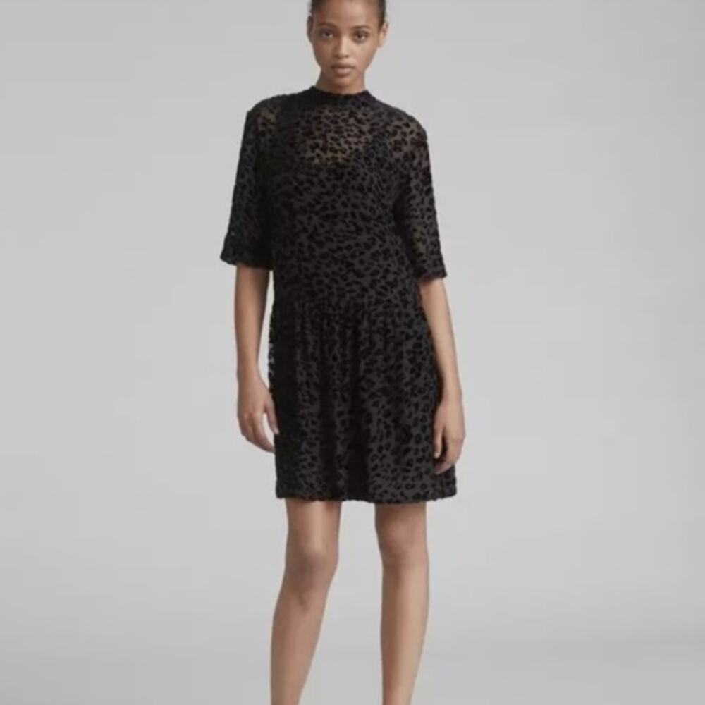 Rag & Bone GIA mini dress black Leaopard Print Silk Blend Womens S Dark Academia